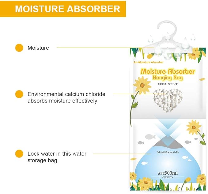 CANAGER Hanging Moisture Absorber, Fresh Scent Moistureproof Desiccant Hanging Bag，Dehumidifier Bag (8 packs) Hanging Closet Dehumidifier Bags, Moisture Absorb 12.5 oz
