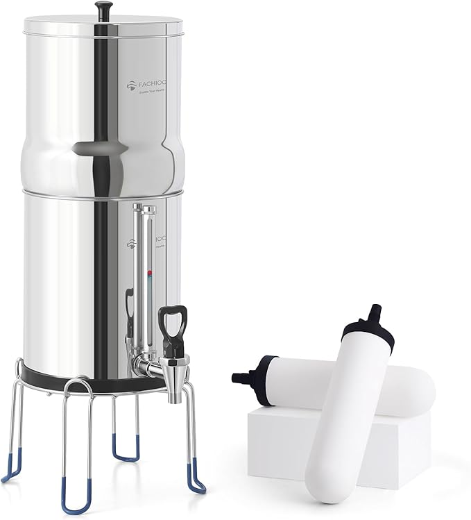 Gravity-Fed Water Filter System 2.25 Gallon with 2 Upgraded Ceramics Fluoride and Arsenic Reduction Elements, Metal Water Level Spigot, Countertop System, Reduces Fluoride and Chlorine