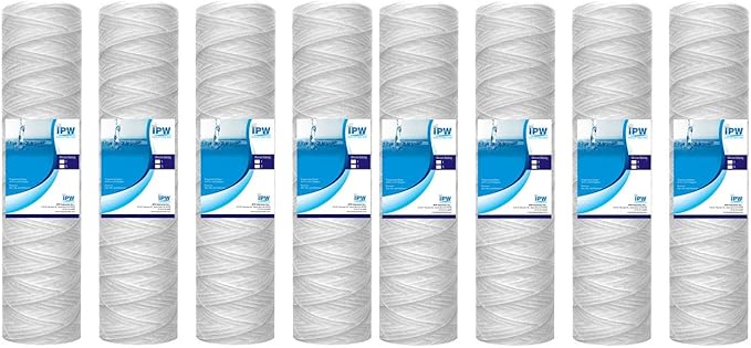 IPW Industries Inc- String Wound Sediment Water Filter Cartridges Compatible with WHKF-WHSW Models – Remove Bad Taste & Odor – Whole House Replacement Water Filter Cartridge 5 Micron- 8 Pack