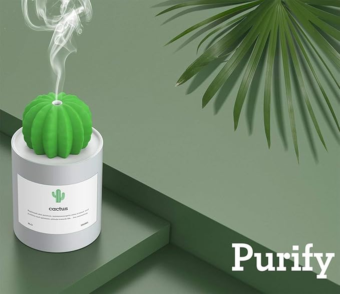 Mini Humidifier, 280ml USB Cool Mist Portable Cactus Air humidifier, Ultra-Quiet Operation for Bedroom Home Office Desk Yoga Car Travel(Grey)
