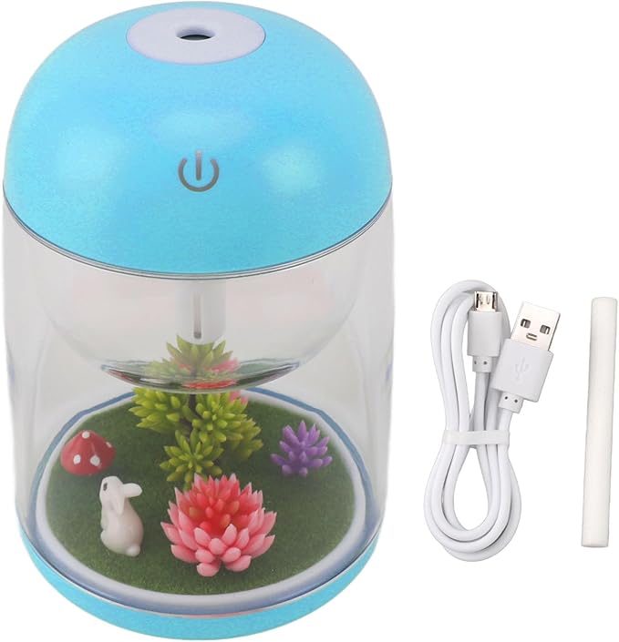 Cute Mushroom Humidifier 2in1 Essential Oil Diffuser Ultrasonic Desk Humidifier Quiet Mini Humidifier for Bedroom Office Car (Blue)
