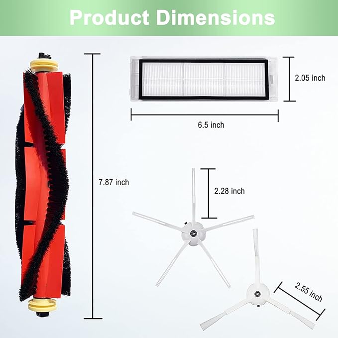 Roborock Robot Vacuum Replacement Parts for Roborock S6 Pure S6 E4 S4 Max S6 MaxV S5 S5 Max S4 E2 E3 E5 E20 E25 E35 S50 S65 Xiaomi Mijia Robot Vacuum, 3 Main Brushes, 4 Filters, 6 Side Brushes