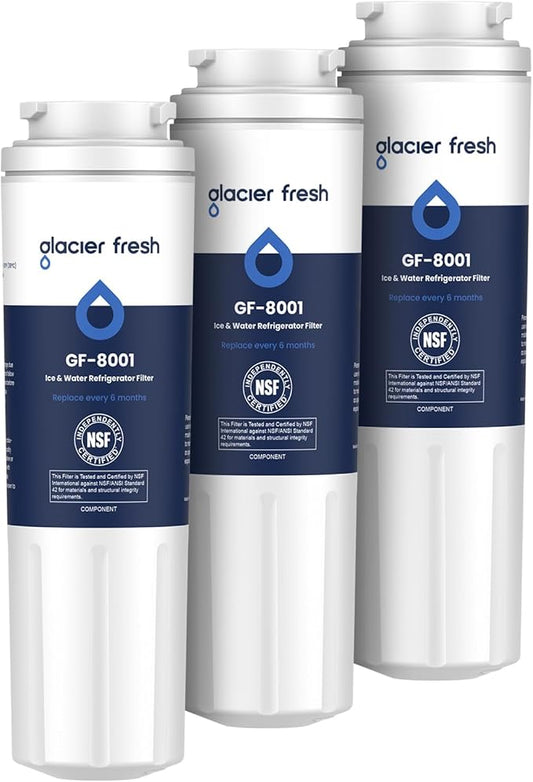 GLACIER FRESH UKF8001 Compatible with Whirlpool Refrigerator Water Filter 4, EDR4RXD1, EveryDrop Filter 4, 4396395, Maytag UKF8001, UKF8001AXX, WHR4RXD1, KAD4RXD1, 46-9006, Puriclean II, Pack of 3