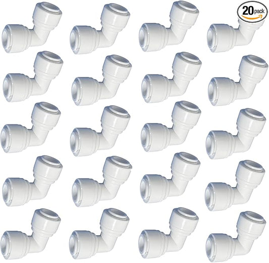 1/4" RO Tubing 90-Degree Elbow Connector, Push-to-Connect Fittings for RO/DI Water Filter Systems & Aquariums (20 Pack)