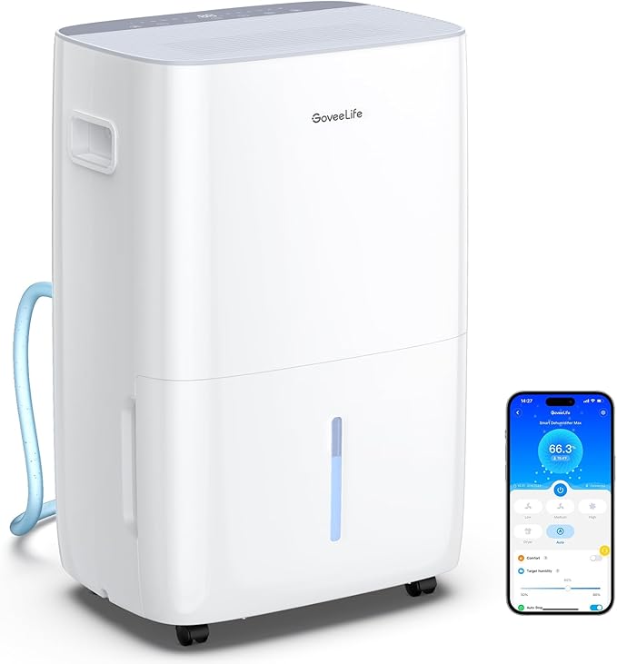 GoveeLife Dehumidifier for Home 4,500 Sq.Ft, 50 to 137 Pint Smart Auto Humidity Control, Drain Hose, 2.0Gal Bucket, Compressor Dehumidifiers for Basement with Auto Shut Off, Bathroom, Bedroom, Garage