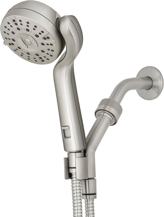 Waterpik Caddy Buddy Pivoting Hand Held Shower Head With 5-Foot Hose, 5-Mode with High Pressure Sprays, Brushed Nickel, PHO-559ME