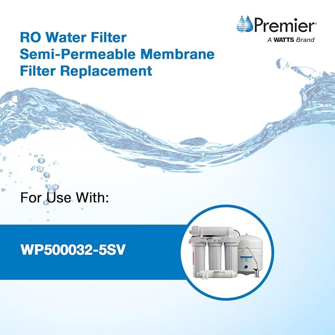 Watts Premier RO Water Filter 50 GPD (Gallons Per Day) Semi-Permeable Membrane Replacement for Premier Standard Reverse Osmosis System, Yellow, Built-In Check Valve, 1.8" Dia x 10.75" L, 1-Pack