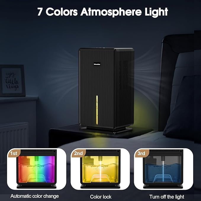 Dehumidifiers for Home, Upgraded 101OZ Dehumidifier (800 sq.ft), Quiet Dehumidifier for Basement, Bedroom, Bathroom, RV, Closet with Auto-off, Sleep Mode, 7 Colorful LED Light, Small Portable, Black