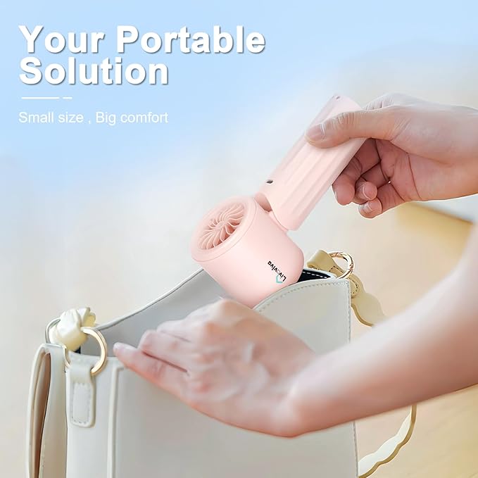 Handheld fan, adjustable blowing angle, mini portable turbo fan, USB Type-C rechargeable, infinitely variable speed high-speed personal fan, 11 Hours Battery Life (Pink)