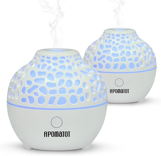 2 Pack Essential Oil Diffuser,Mini Portable Aromatherapy Diffusers,60ml Cool Mist Humidifier with USB 7 LED Light Color,Waterless Auto Shut-Off for Gift Home Office Room