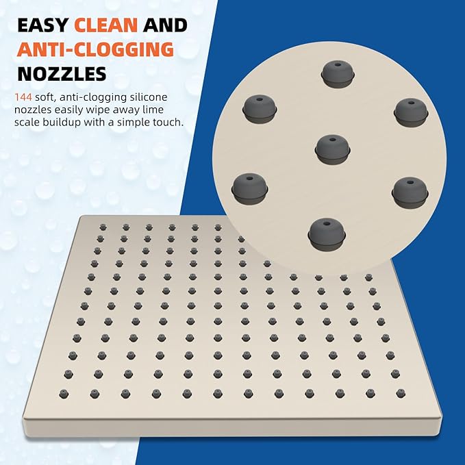 Hibbent Thickness Metal Rain Shower Head, 10'' High Pressure Rainfall Shower Head, Square Bathroom Waterfall Shower Heads, High Flow Fixed Showerheads with Adjustable Brass Ball Joint, Brushed Nickel