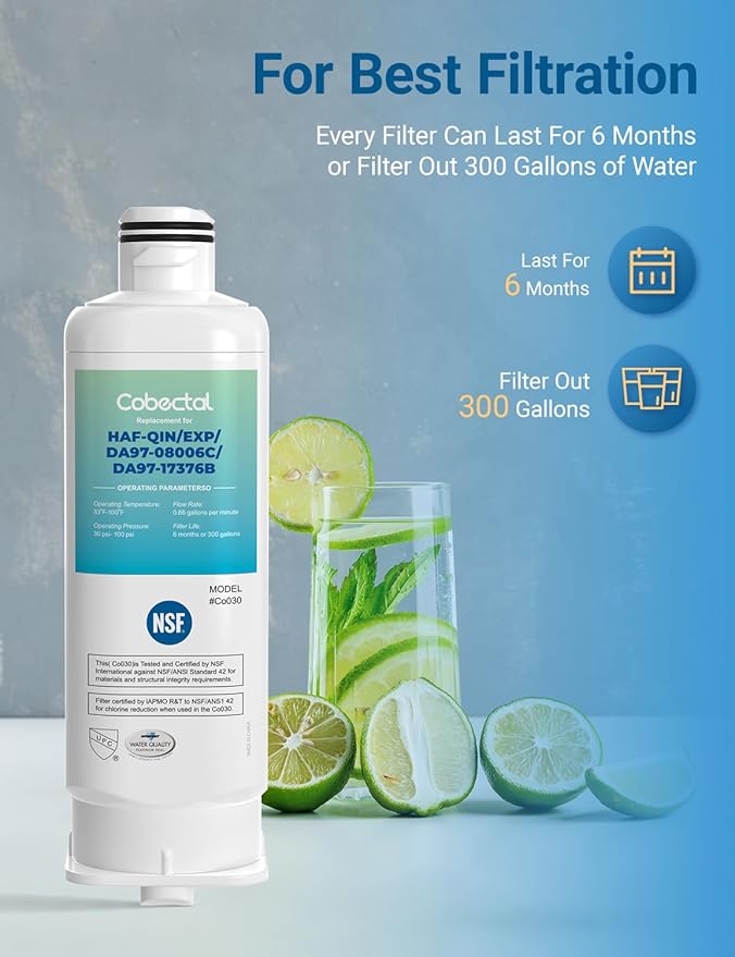 HAF-QIN/EXP Water Filter Replacement for samsung Haf-qin DA97-17376B RS27T5200SR RS22T5201SR RF27T5241SR RF23M8070SG DA97-08006C Rf28T5001SR RF27T5201SR RF27T5201SG Water Filter,3 pack,by Cobectal