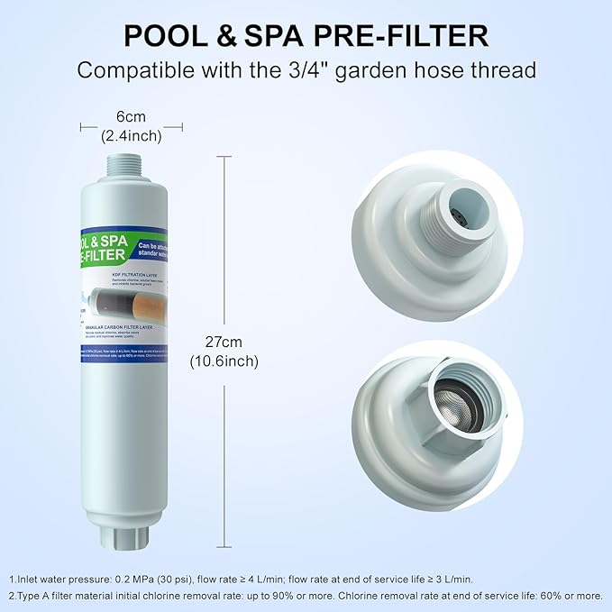 Garden Hose Filter for Filling Pool/Hot Tub/Spa, Greatly Reduces Sediment, Chlorine, Heavy Metals and Odors, Standard 3/4" Garden Hose Thread, Hose Filter, Up to 8,000 Gallons (1, Blue)