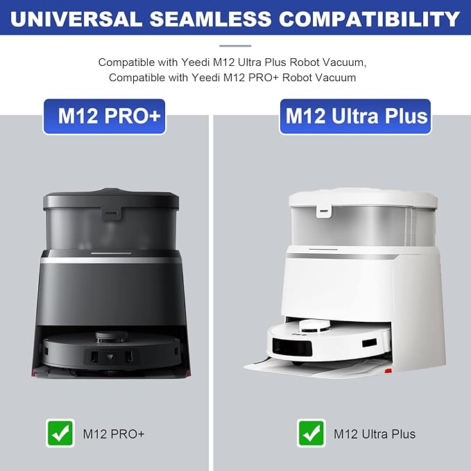 Replacement Accessories Compatible with Yeedi M12 Ultra Plus/ M12 PRO+ Robot Vacuum Cleaner.（2 Main Brush,6 Side Brushes,6 Hepa Filters,6 Mop Pads,6 dust Bags）