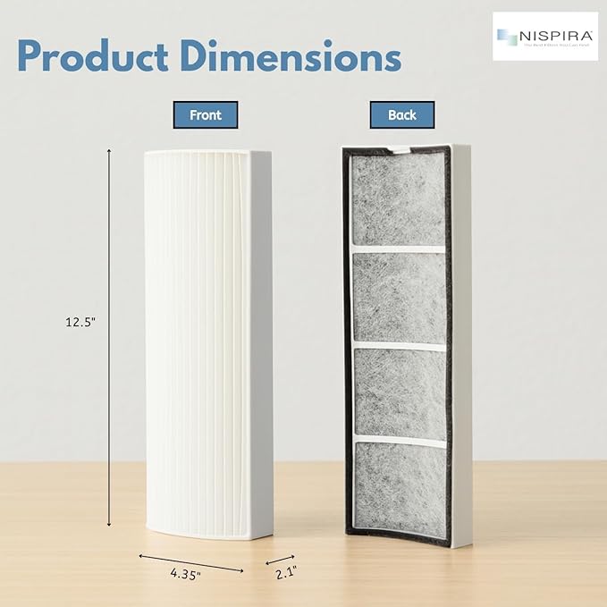 Nispira True HEPA Air Filter Replacement Compatible with Envion Therapure Air Purifier Models TPP220, TPP220F, TPP220H & TPP220M - 12.5” x 4.35” x 2.1” (3 Pack)