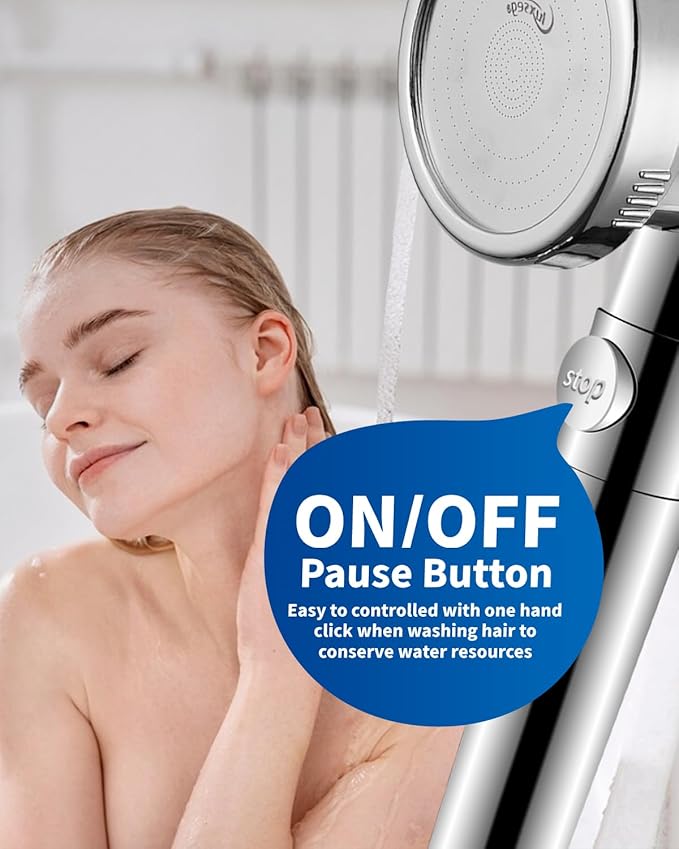 Luxsego Filtered Shower Head for Hard Water with Stop, High Pressure 4-Mode Shower Heads Built-in Power Spray to Clean Corner, Tub & Pets, Water Softener Handheld Shower to Remove Chlorine & Fluoride