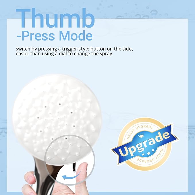 8.6 inch High Pressure 3-Way Shower Heads Combo, Pulsating Rainfall Shower Head, 6-Settings Dual Shower Head with Handheld Hose 6ft Chrome