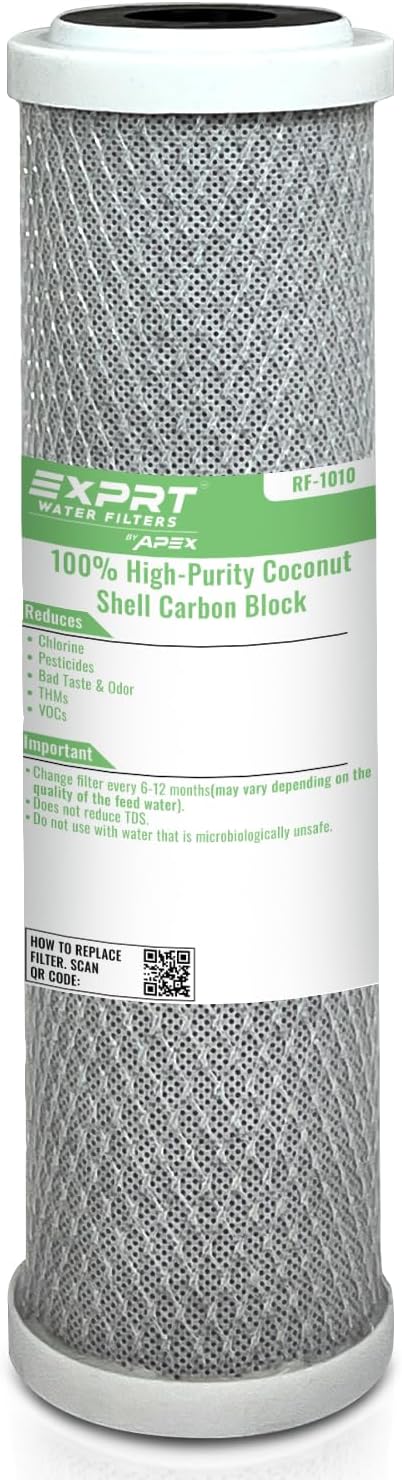 RF-1010 2.5” x 10", 5 Micron, Universal Fit – Reduces 99% of Chlorine, Bad Taste & Odor – Made from 100% High-Purity Coconut Shell Carbon