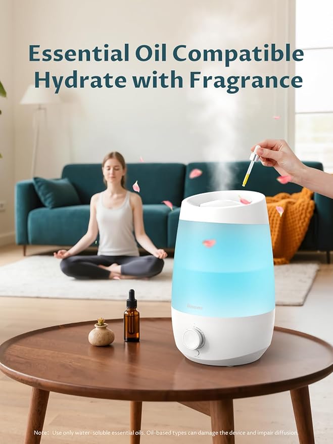 BREEZOME Humidifiers for Bedroom, 2.5L Humidifiers for home, 250ml/h Mist Output, 25hrs Essential Oil Diffuser, Auto Shut-Off, 25dB Ultra-Quiet Operation for Nurseries and Indoor Plants, White