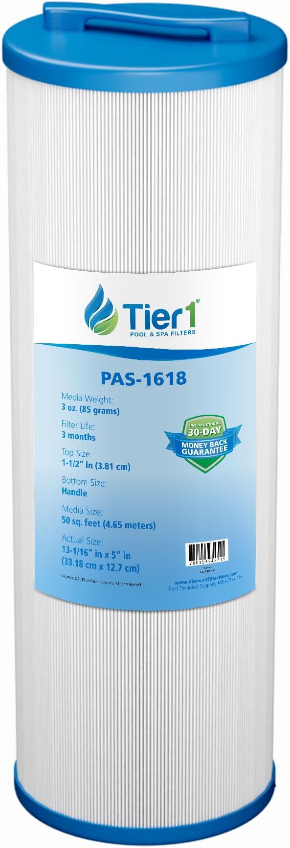 Tier1 Replacement for Waterway Spa Filter 817-4050 | Compatible with Teleweir 50, Pleatco PWW50L, FC-0172, 4CH-949 | 13-1/16" x 5" | Trilobal Fabric | High Flow | Washable Spa Filter Cartridge