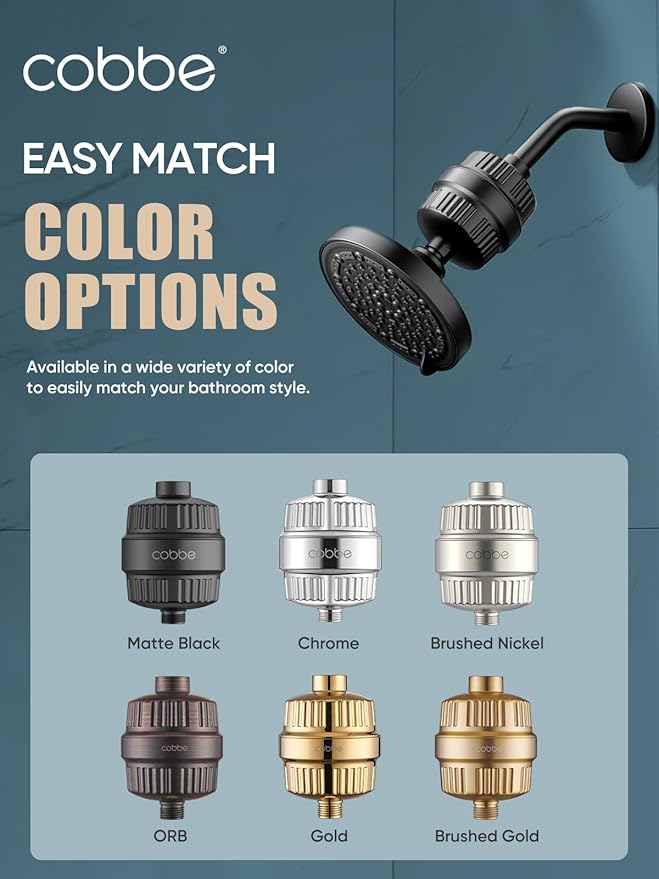 Cobbe HD HEAVY DUTY High Output Shower Filter – 99% REMOVAL Shower Head Filter for Hard Water, Heavy Metals, Chlorine and Harmful Substance, Improve your skin and hair - Brushed Gold