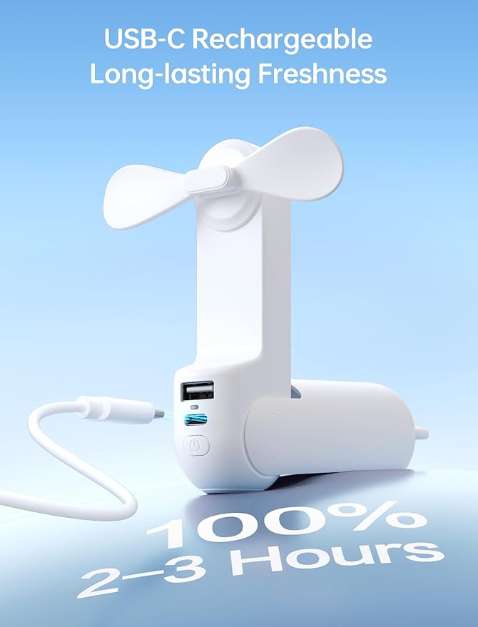 JISULIFE Handheld Mini Fan, 3 IN 1 USB Rechargeable Portable Fan [12-19 Working Hours] with Power Bank, Flashlight, Pocket Design for Travel/Summer/Concerts/Lash, Gifts for Women (White)