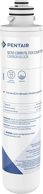 Pentair Pentek QC10-CBRR Quick-Change Under Sink Enhanced Carbon Block Filter Replacement Cartridge, For Use in Pentek QC10-CBR Water Filtration System, 0.5 Micron Rating