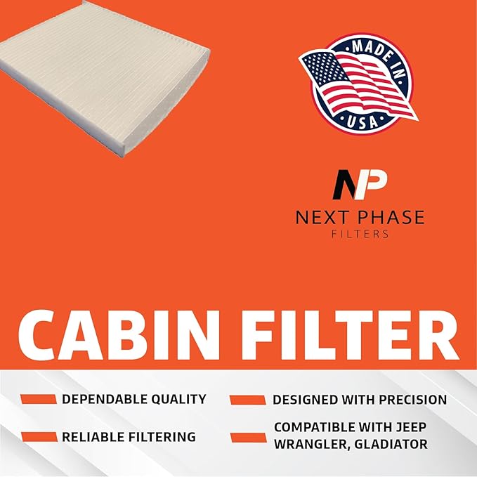 Cabin Air Filter Replacement - Pack of 1 - Made in USA - Compatible with 2018-2023 Jeep Wrangler 2.0L & 3.6L, 2021-2022 6.4L, 2020-2023 Gladiator 3.6L, 2021-2022 3.0L - Replaces O.E. 68301863AA