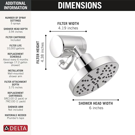 Delta Faucet 5-Setting H2Okinetic Shower Head Chrome with Clarifi Premium Shower Filter Attachment with Filter