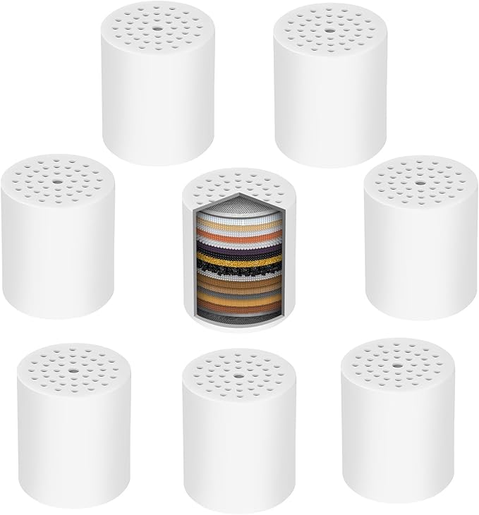 8 Pack 20 Stage Shower Filter Replacement Cartridge, Universal Compatible Shower Head Filter for Hard Water, Microporous Pressurization Design Saving Water High output, 10000 Gallon 3 Month