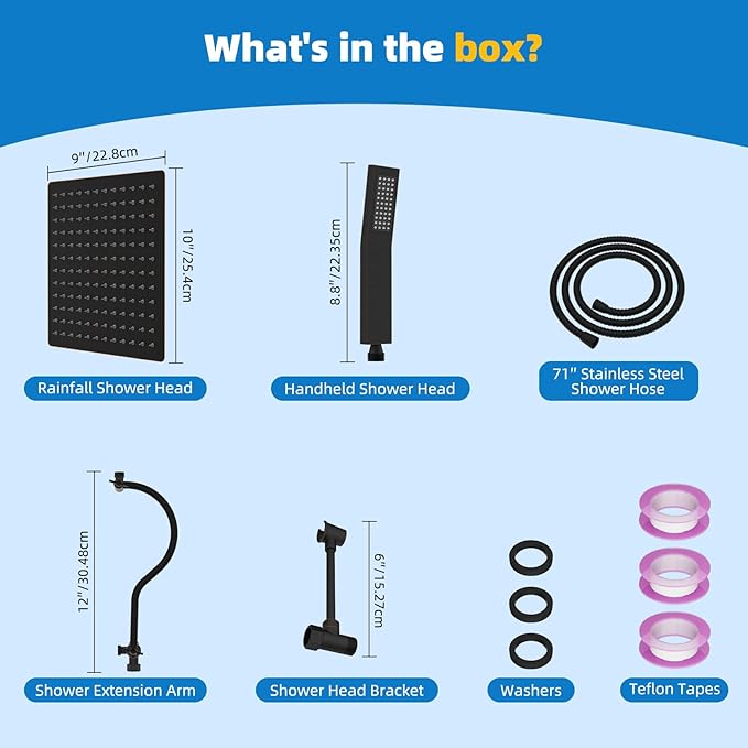 Hibbent All Metal Shower Head, 10'' High Pressure Rainfall Shower Head, Showerhead Combo, Handheld Shower Wand, 12'' Adjustable Curved Extension Arm, 71'' Hose, Shower Head Holder, Oil Rubbed Bronze