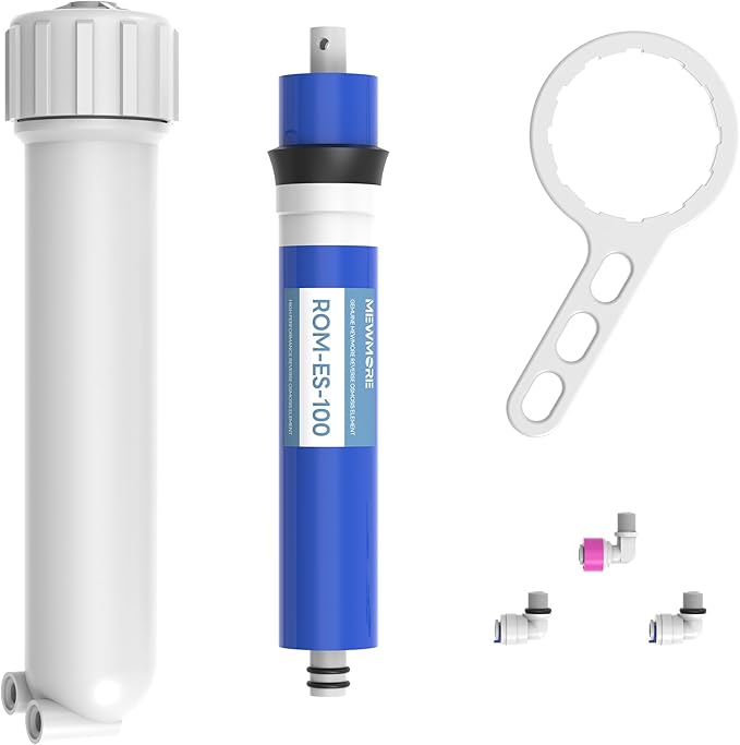 100 GPD RO Membrane Filter with Housing, Replacement Reverse Osmosis Membrane Fit Home Under Sink RO Drinking Water Filter Purifier Filtration System with Wrench, 1/4" Fitting, Check Valve