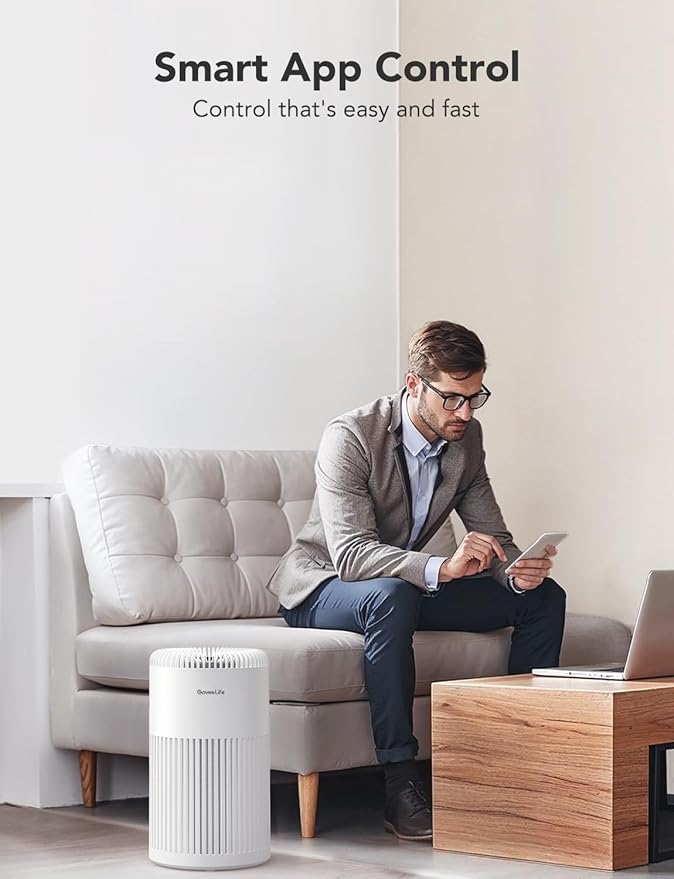 GoveeLife Smart Air Purifier for Home Large Room Up to 1524 sq.ft.with Washable Filter, Integrated PM 2.5 Air Quality Sensor,WiFi, Air Purifier for Smoke, Wildfire, Pet Hair,24dB, White