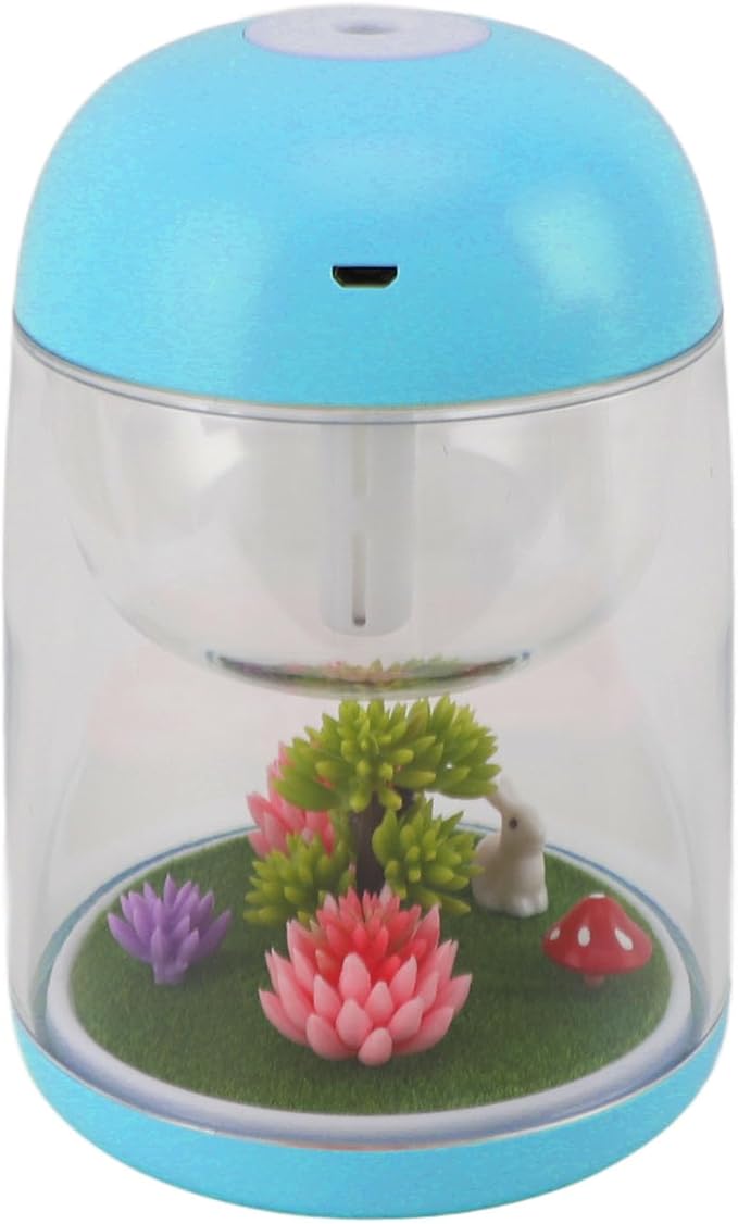 Cute Mushroom Humidifier 2in1 Essential Oil Diffuser Ultrasonic Desk Humidifier Quiet Mini Humidifier for Bedroom Office Car (Blue)
