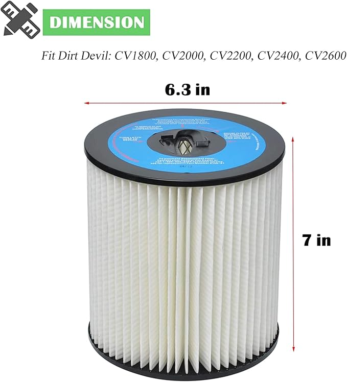 8106-01 Central Vac Filter Replacement Compatible with Dirt Devil CV2000 CV2200 CV2600, 7 inch Central Vacuum Cleaner Filter Compatible with Vacuflo FC300 FC520 FC530 FC550 FC610