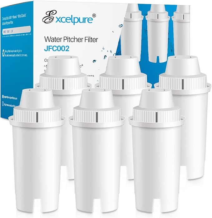 Replacement for Brita Longlast Water Filter Pitcher for drinking water, Compatible with standard Mavea 107007, Brita Classic 35557, ob03, maxtra, lead removal, 6PACK