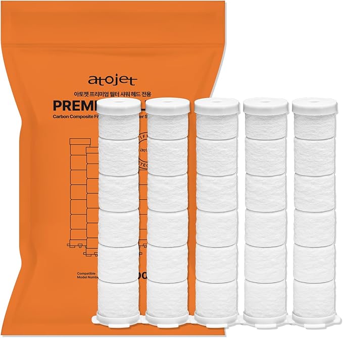 Premium Showerhead Replacement Filters Crafted With Korea's Luxury Beauty Culture - Pure Carbon Filters (5 Filters) – Compatible with Atojet JNE300 (JNE300-FLT-5PC)