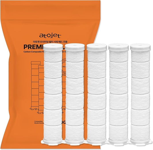 Premium Showerhead Replacement Filters Crafted With Korea's Luxury Beauty Culture - Pure Carbon Filters (5 Filters) – Compatible with Atojet JNE300 (JNE300-FLT-5PC)