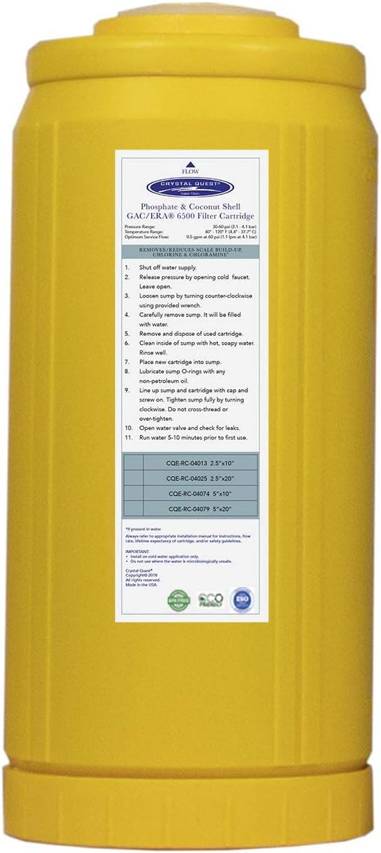Crystal Quest Phosphate & Coconut Shell GAC Filter Cartridge – Reduces Scale, Chlorine & Chloramine – Enhances Water Quality – Long-Lasting, High-Performance Filtration for Home & Commercial Use