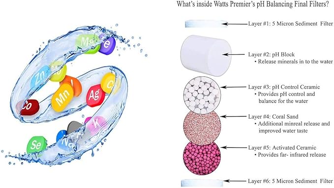 Watts Premier pH Balancing Ceramic Post-Filter with 1/4" QC (Quick Connect) Fittings for All RO Reverse Osmosis Systems, Water Filter Replacement, 6 Layers, Fits 3/8" Faucet Tubing