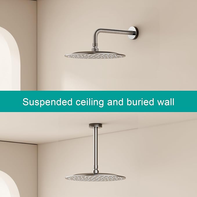 All Metal Rain Shower Head - Heavy Duty Stainless Steel, Easy Install, High Water Flow, Ultra-Thin Modern Design for Bathroom (Brushed Nickel, 10）BNW0088