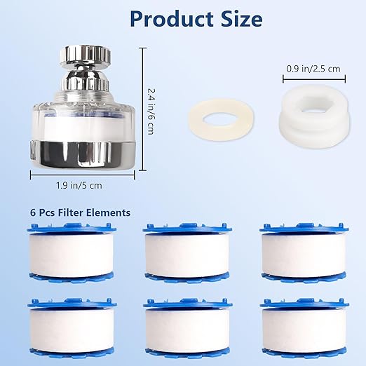 7Pcs Sink Water Filter with Filter Elements Set, Universal Sink Faucet Filter 360°Rotating, Sink Faucet Filter Removes Fluoride Hard Water, Tap Water Filter for Home Kitchen Sink