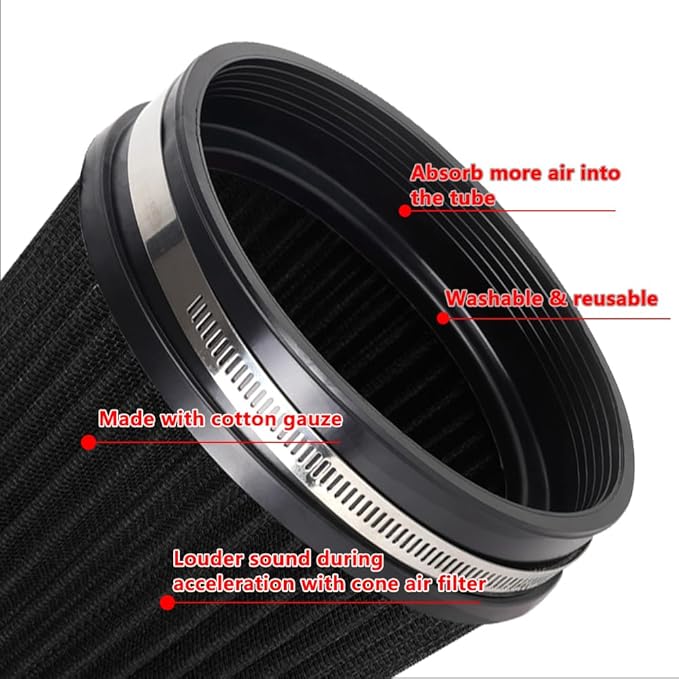 MUGE RACING 6" 152 mm High Flow Inlet Air Filter, Air Intake Cone Filter Replacement Performance Washable Clamp-On Dry, 8'' Tall(Black)