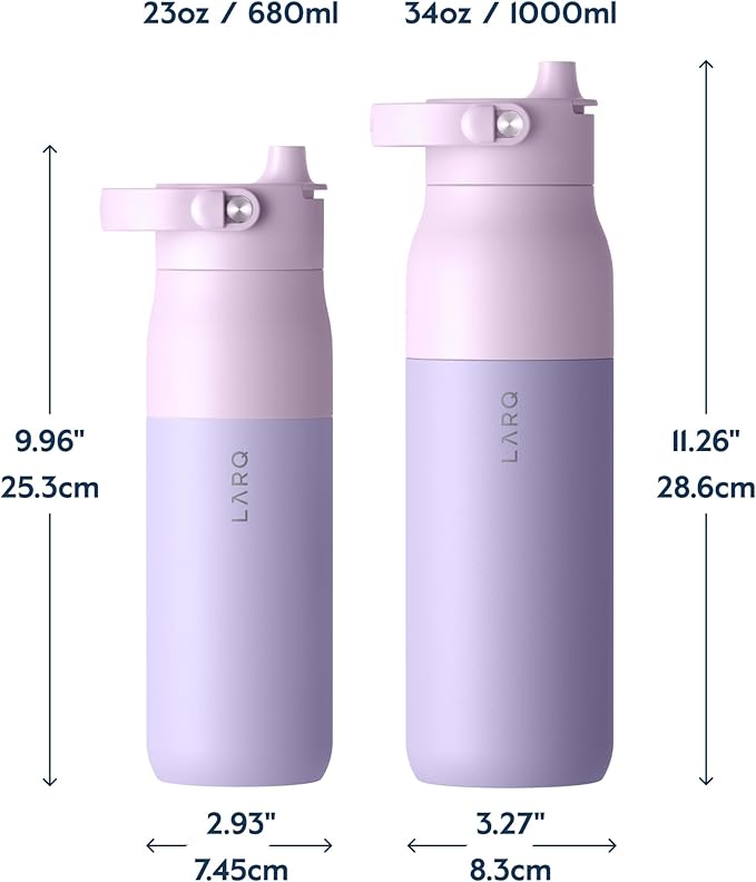 LARQ Bottle Swig Top 34oz - Insulated Reusable Stainless Steel Water Bottle With Built-In Silicone Handle | BPA Free | For Sports, Gym, and Travel, Luberon Lavender