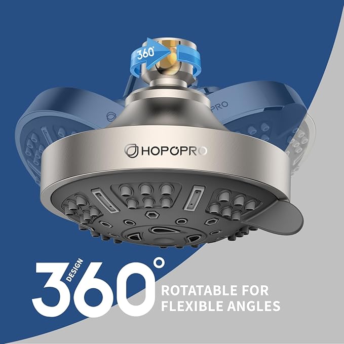 HOPOPRO Upgraded 9 Settings High Pressure Shower Head, NBC News Recommended Brand Fixed Showerhead Bathroom Showerhead Multi-functional Rainfall Showerhead for Low Water Flow (Brushed Nickel)