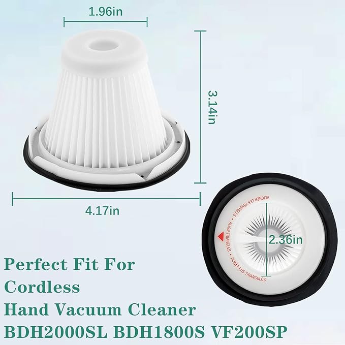 Replacement for BLACK & DECKER Hand Vacuum Filter compatible with VF200SP BDH2000SL/BDH1800S Vacs, Replace Part # 90543043-01, 4 * Black Decker vacuum filters, 1 Cleaning Brush By Improvedhand