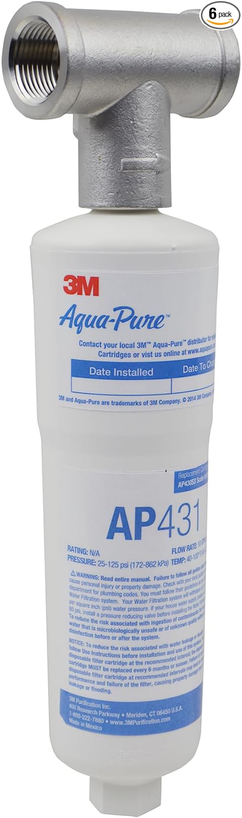3M Aqua-Pure Whole House Scale Inhibition Inline Water System AP430SS, Prevents Scale Build Up On Hot Water Heaters and Boilers (Pack of 6)