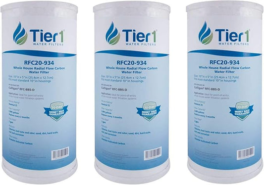 Tier1 25 Micron 10 Inch x 4.5 Inch | 3-Pack Whole House Radial Flow Carbon Block Water Filter Replacement Cartridge | Compatible with Pentek RFC-BB, FXHTC, 155141-43, WRC25HD, Home Water Filter