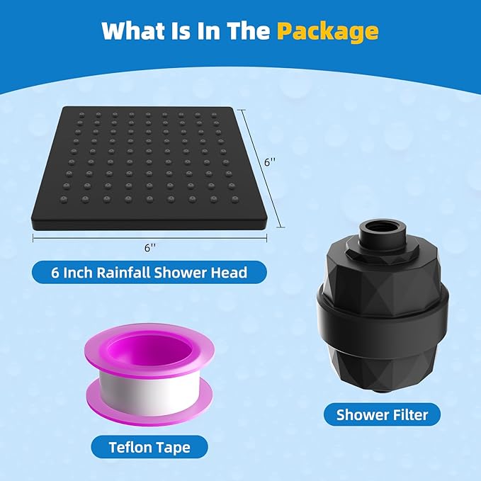 Hibbent Metal Filtered Shower Head, 6'' High Pressure RainShower Head, 20 Stage Shower Filter for Hard Water Softener, Bathroom Rainfall Shower Head to Remove Chlorine and Heavy Metals, Matte Black