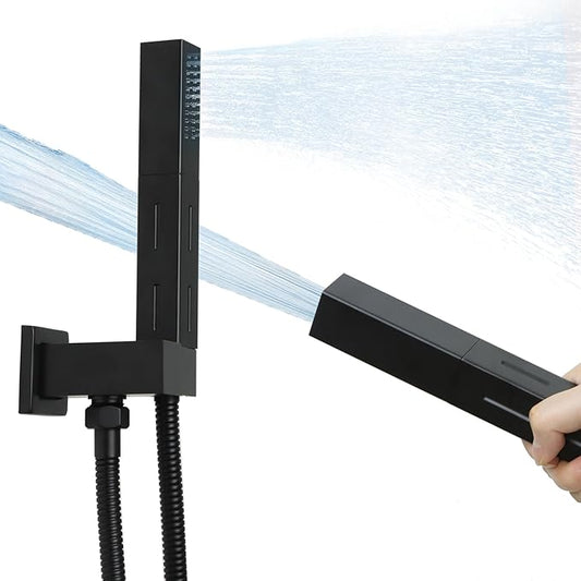 Matte Black Brass 2 in 1 Function Handheld Shower Sprayer Head with 59" Long Flexible Hose Attachment and Adjustable Shower Wand Holder